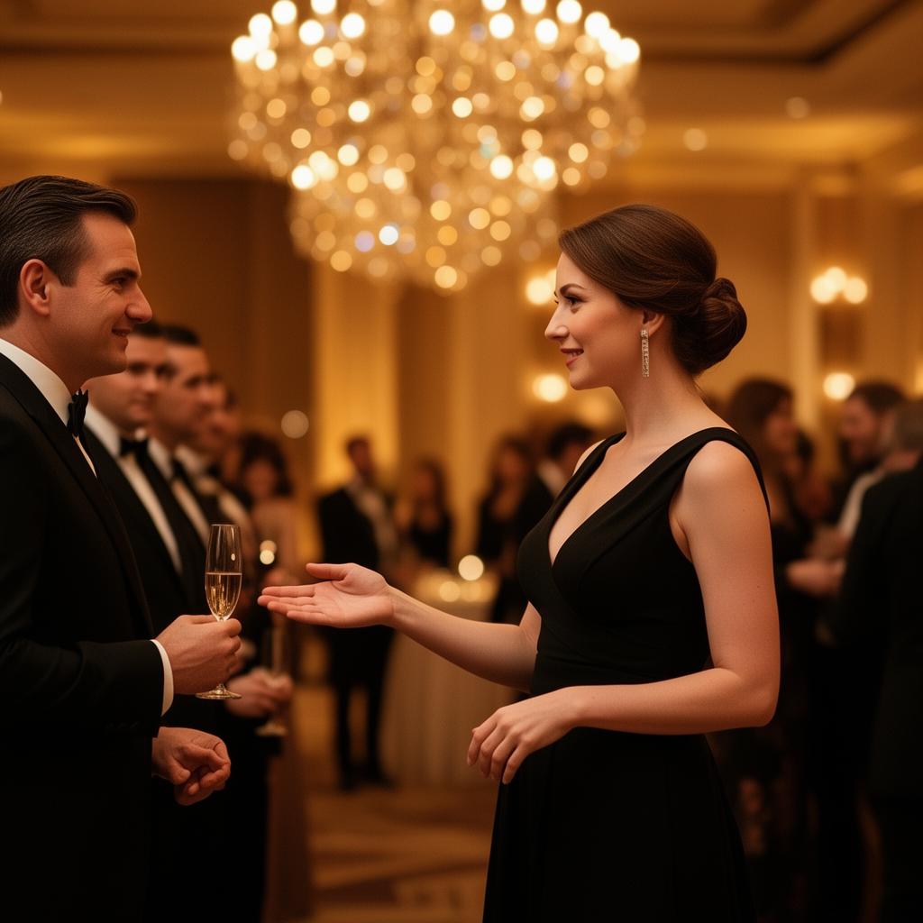 Hostess at gala dinner with champagne
